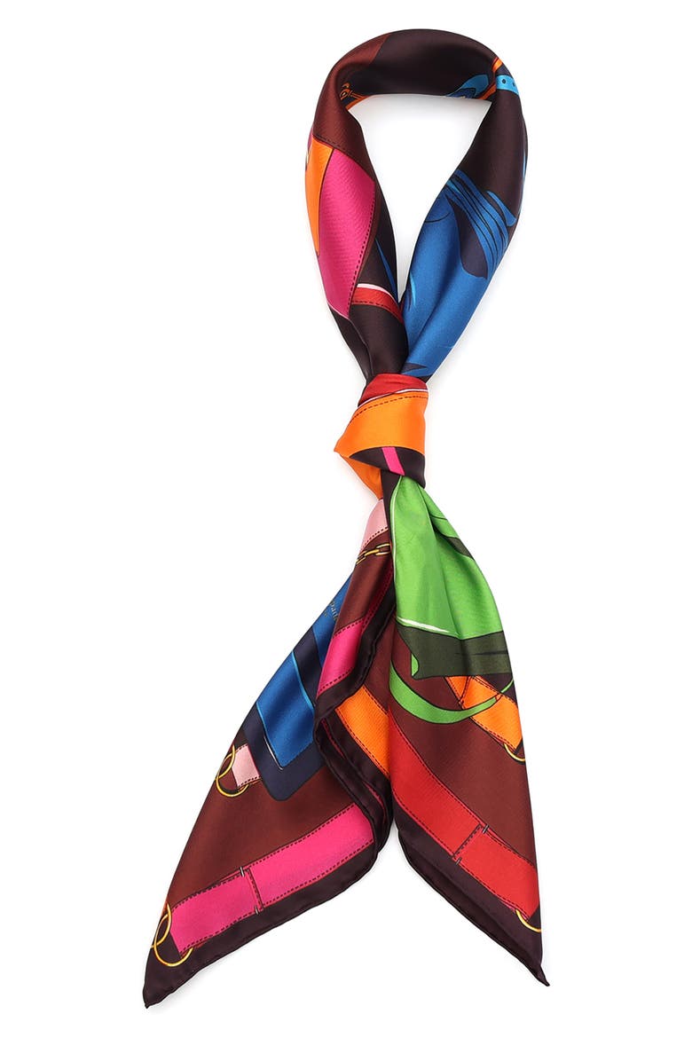 bag print square silk bandana scarf, Alternate, color, RED MULTI