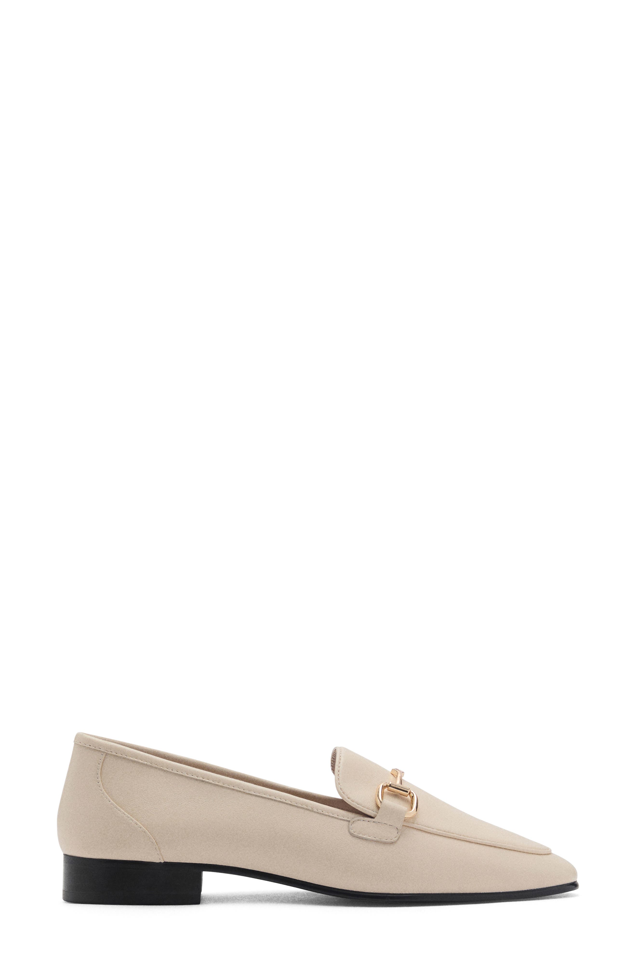 Buckle Leather Apron-Toe Flat, Alternate, color, ECRU
