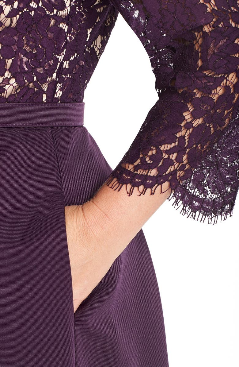 Eliza J Lace Bodice Fit & Flare Dress, Alternate, color, 