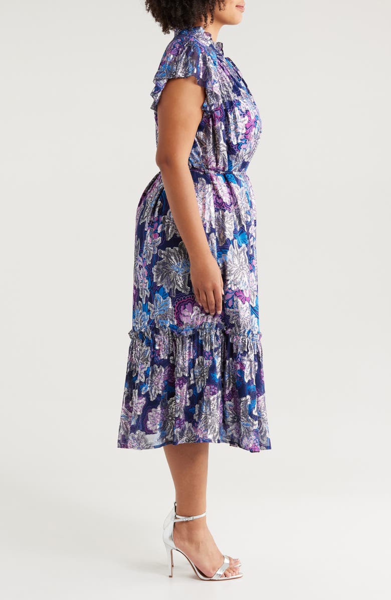 CIEBON Hilma Metallic Floral Print A-Line Dress, Alternate, color,