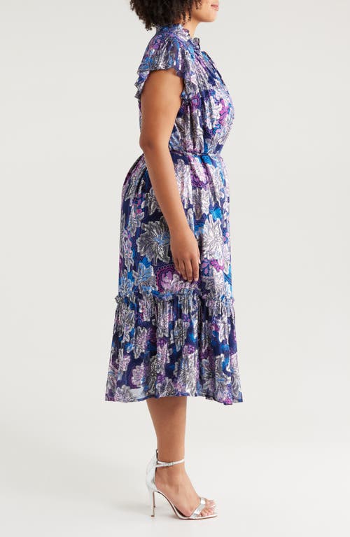 Ciebon Hilma Metallic Floral Print A-line Dress