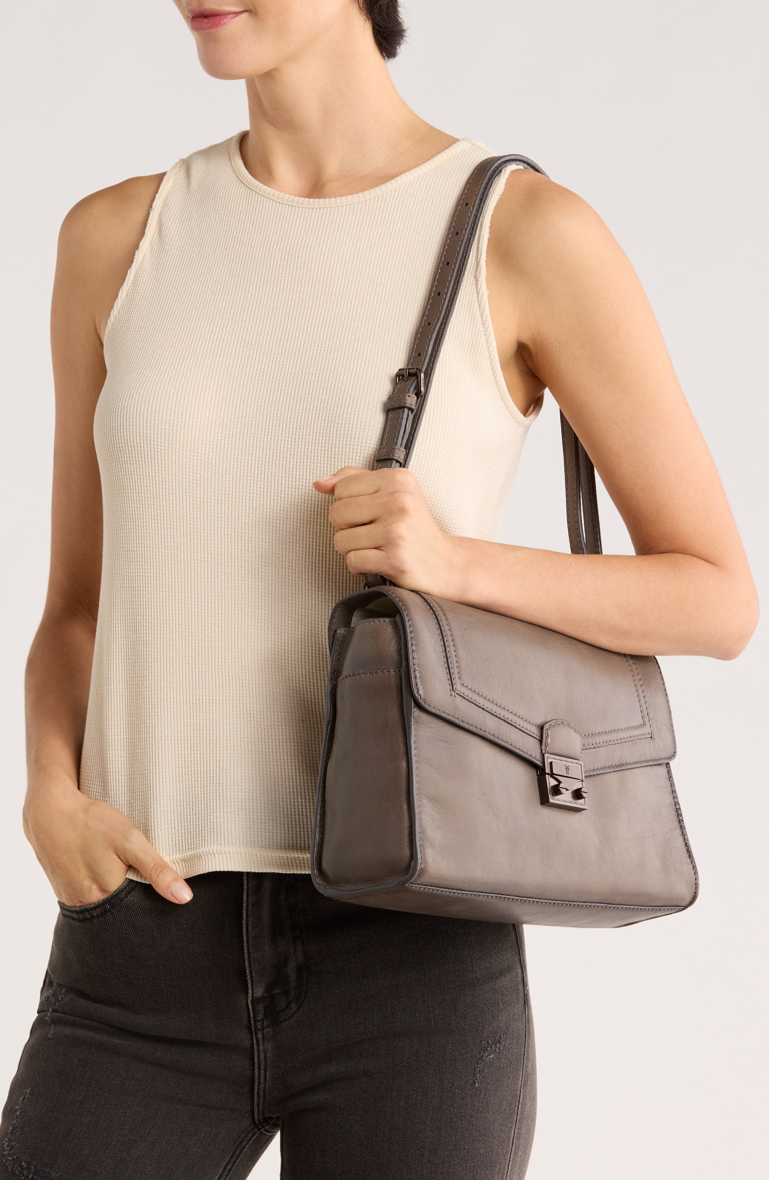 Frye Alex Flap Leather Shoulder Bag, Alternate, color, Shadow