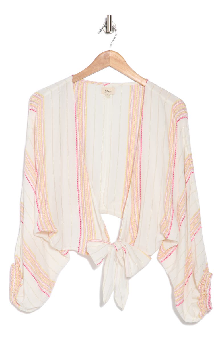 Elan Yarn Stripe Tie Front Cover-Up Top, Alternate, color, White Pink Str