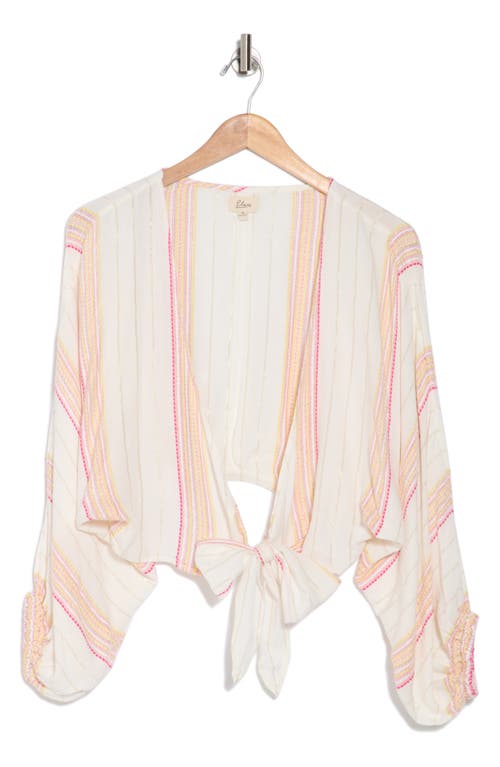 ELAN ELAN YARN STRIPE TIE FRONT COVER-UP TOP 