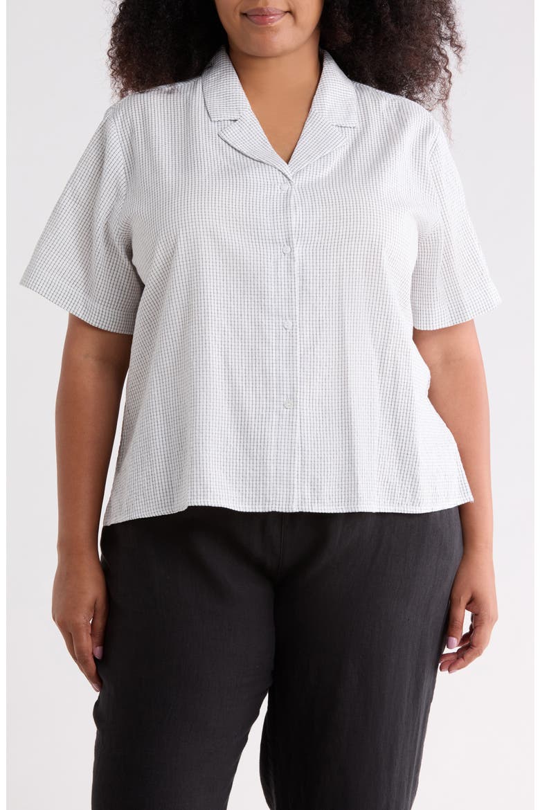 Grid Print Organic Cotton Camp Shirt, Main, color, WHITE
