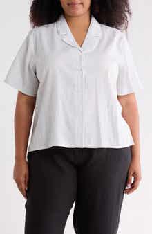 Eileen Fisher Grid Print Organic Cotton Camp Shirt