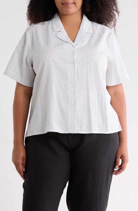 Eileen Fisher Grid Print Organic Cotton Camp Shirt