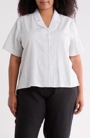 Eileen Fisher Grid Print Organic Cotton Camp Shirt