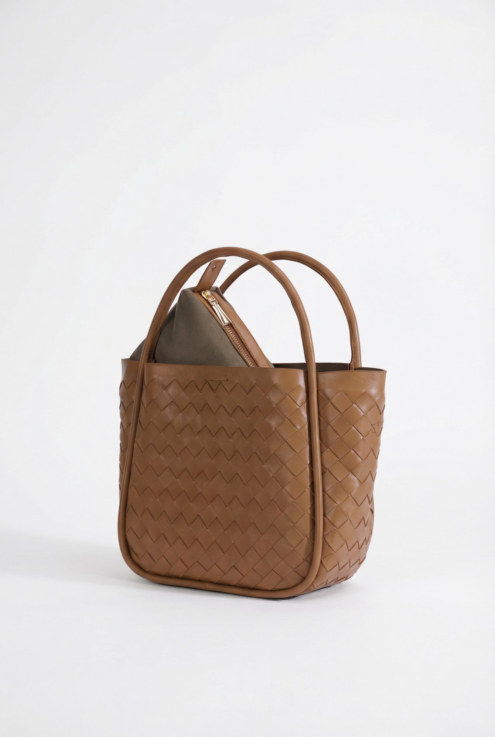 FURNIQ UK Portland Woven Leather Top Handle Bag, Alternate, color, Tan Brown
