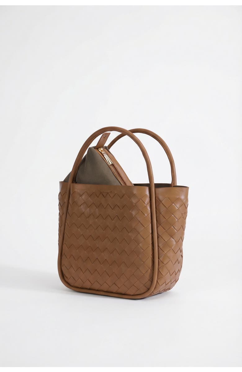 FURNIQ UK Portland Woven Leather Top Handle Bag, Alternate, color, Tan Brown