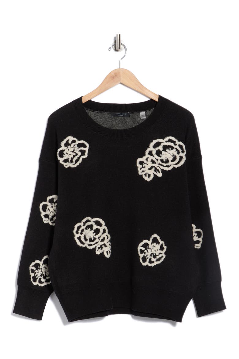 Floral Crewneck Sweater, Alternate, color, BLACK/ IVORY