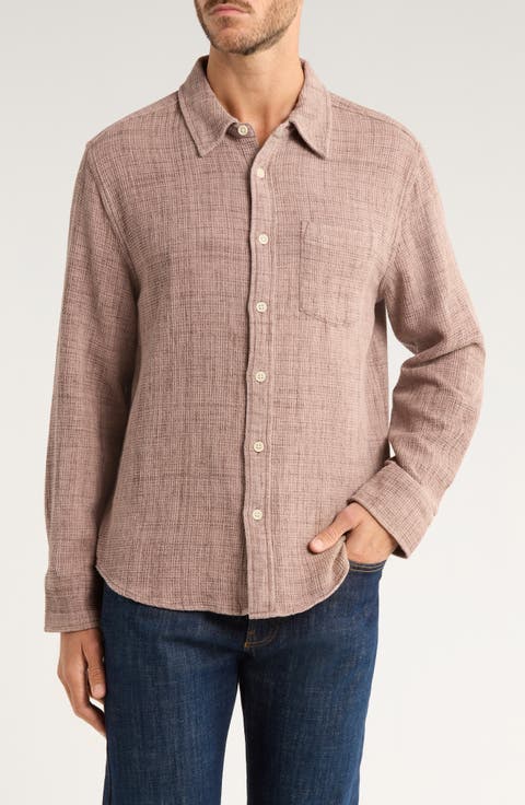 Pigment Dyed Cotton Waffle Button-Up Shirt
