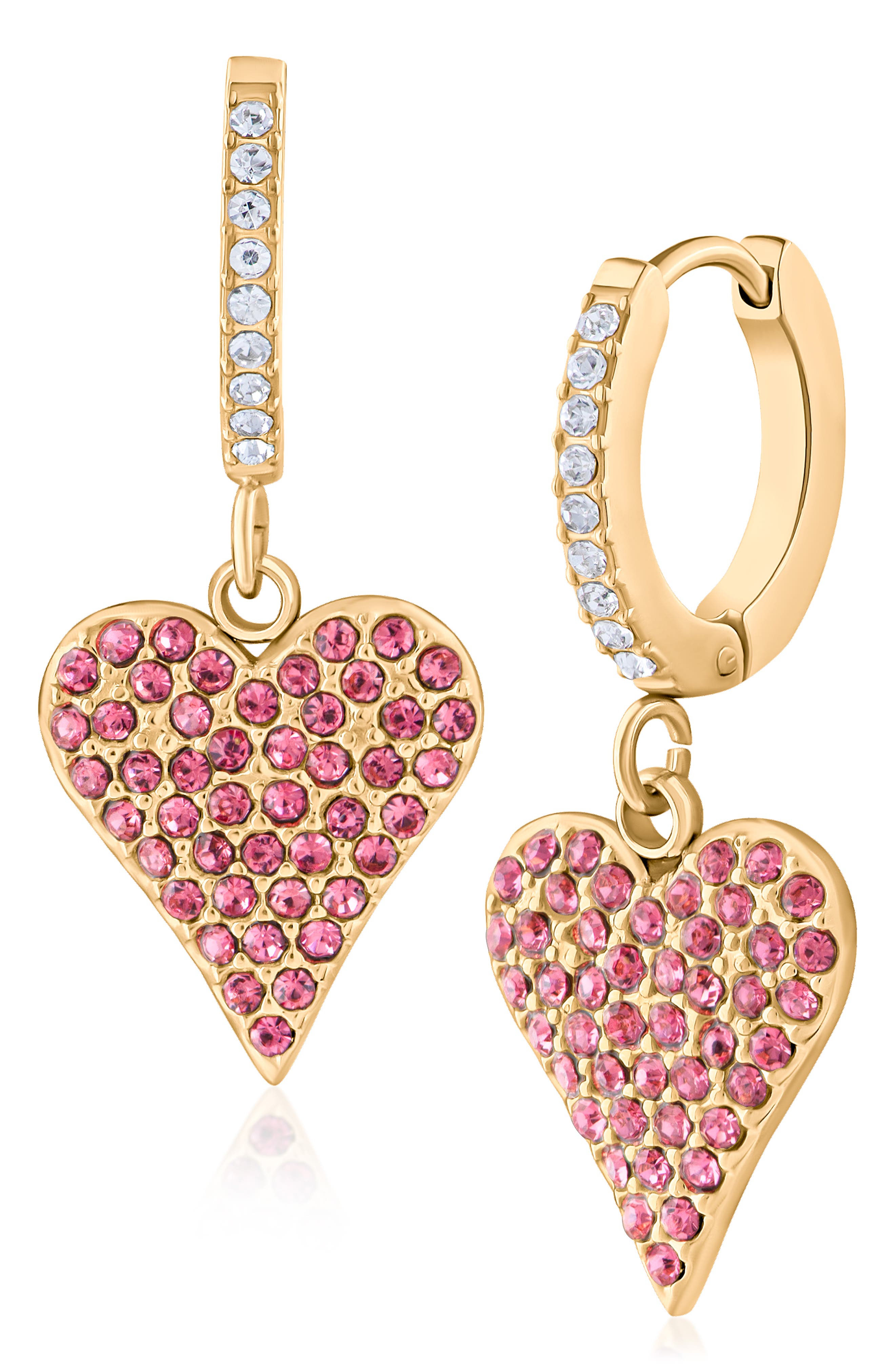 Crystal Heart Huggie Hoop Earrings