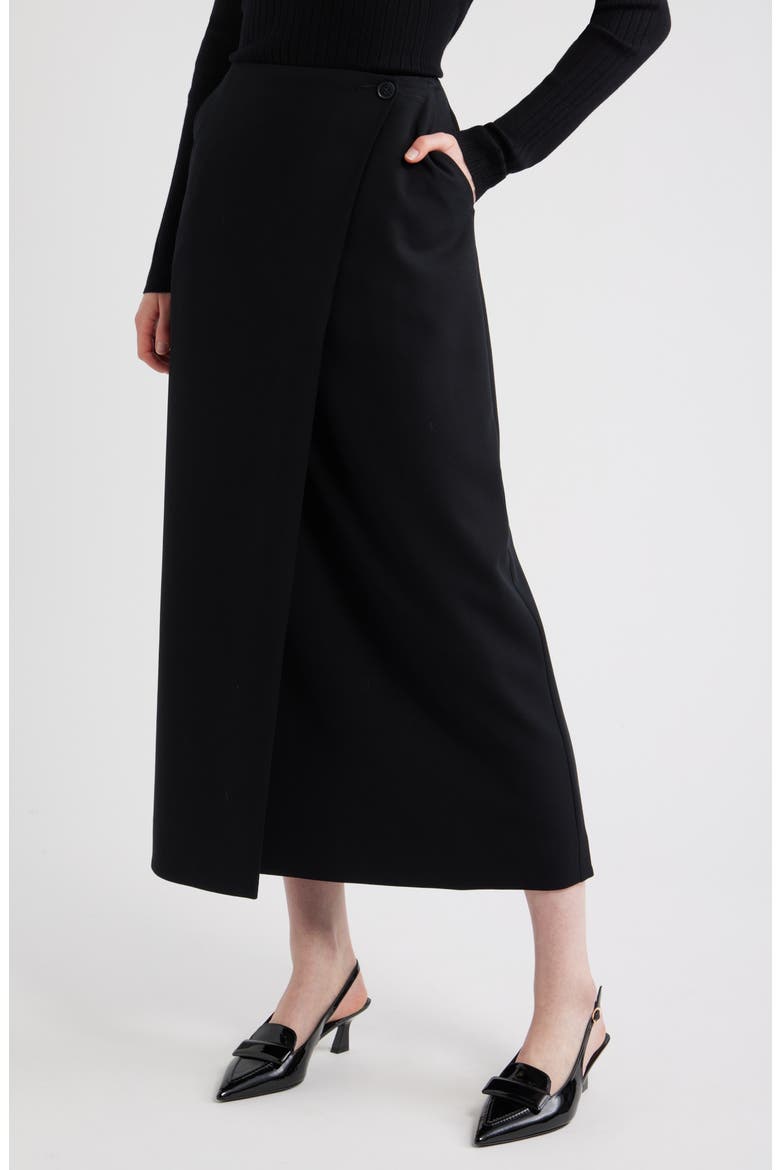 Wrap Midi Skirt, Main, color, BLACK