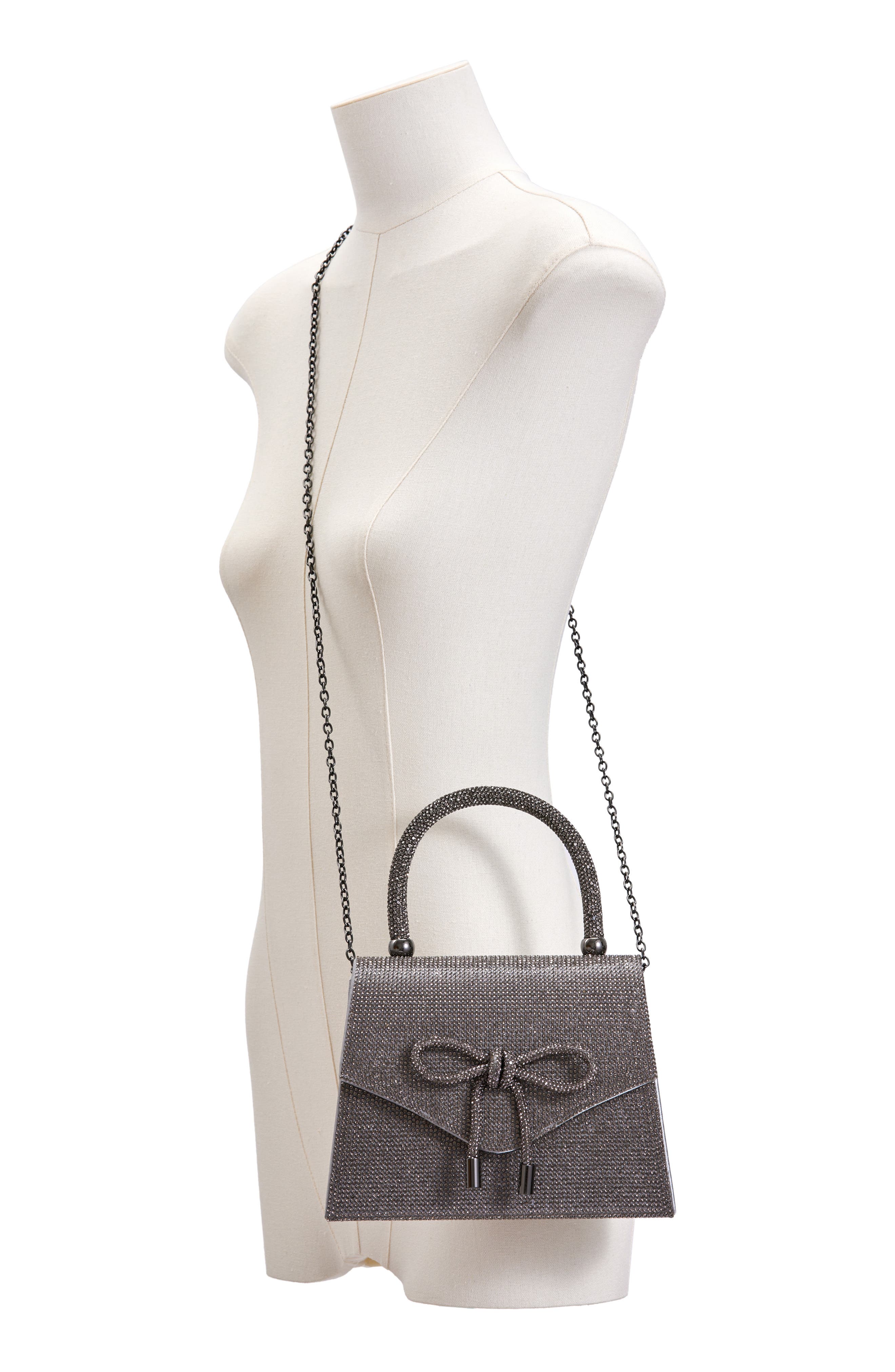 LADY COUTURE Rhinestone Top Handle Evening Bag, Alternate, color, Pewter