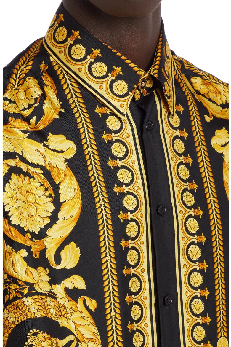 Barocco Silk Button-Up Shirt, Alternate, color, BLACK GOLD