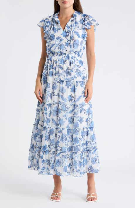 Halogen® Tie Neck Tiered Maxi Dress