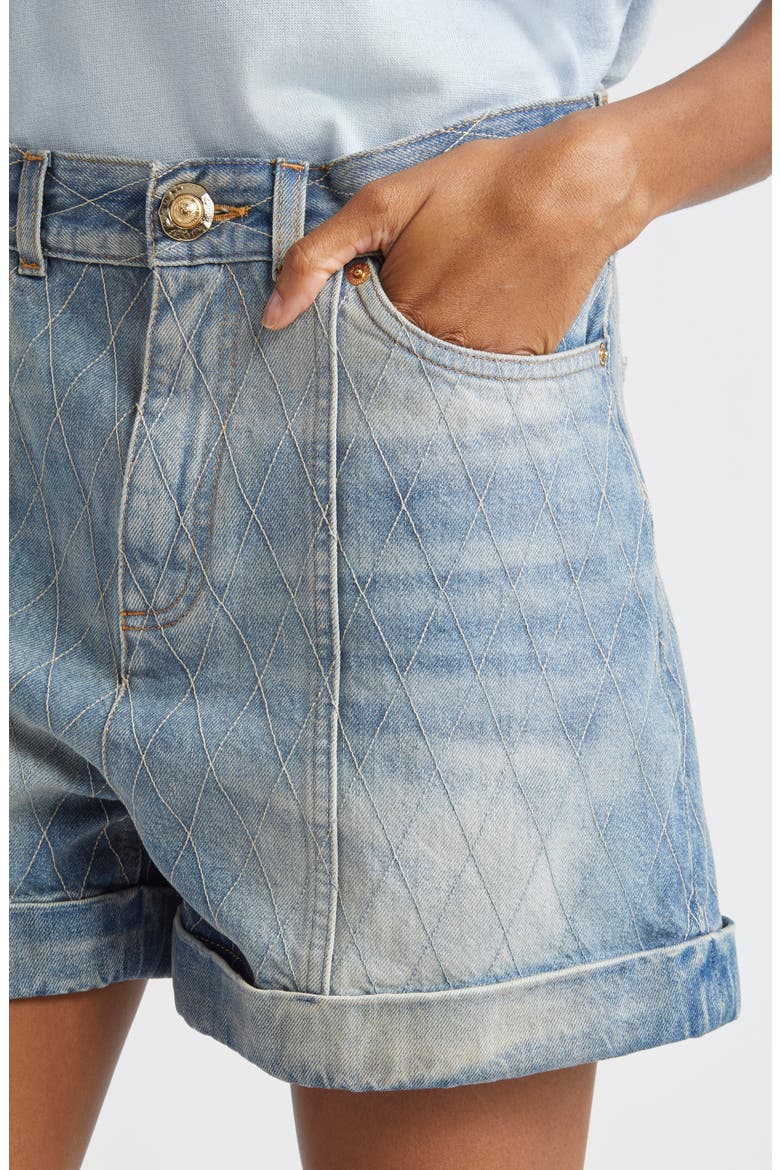 Quilted High Waist Denim Shorts, Alternate, color, 6FC LT BLUE