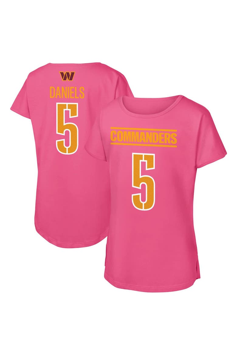Girls Youth Outerstuff Jayden Daniels Pink Washington Commanders Player Name & Number T-Shirt, Main, color, Pink