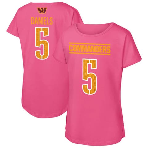 Girls Youth Outerstuff Jayden Daniels Pink Washington Commanders Player Name & Number T-Shirt