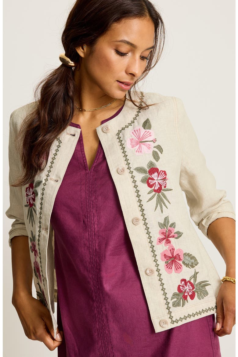 Two Palms Embroidered Linen Jacket, Alternate, color, NATURAL