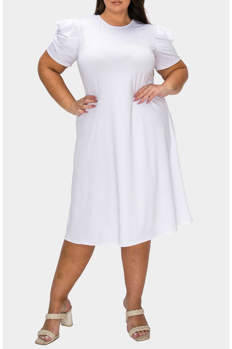 Aleyna Puff Sleeve A-Line Dress, Alternate, color, WHITE