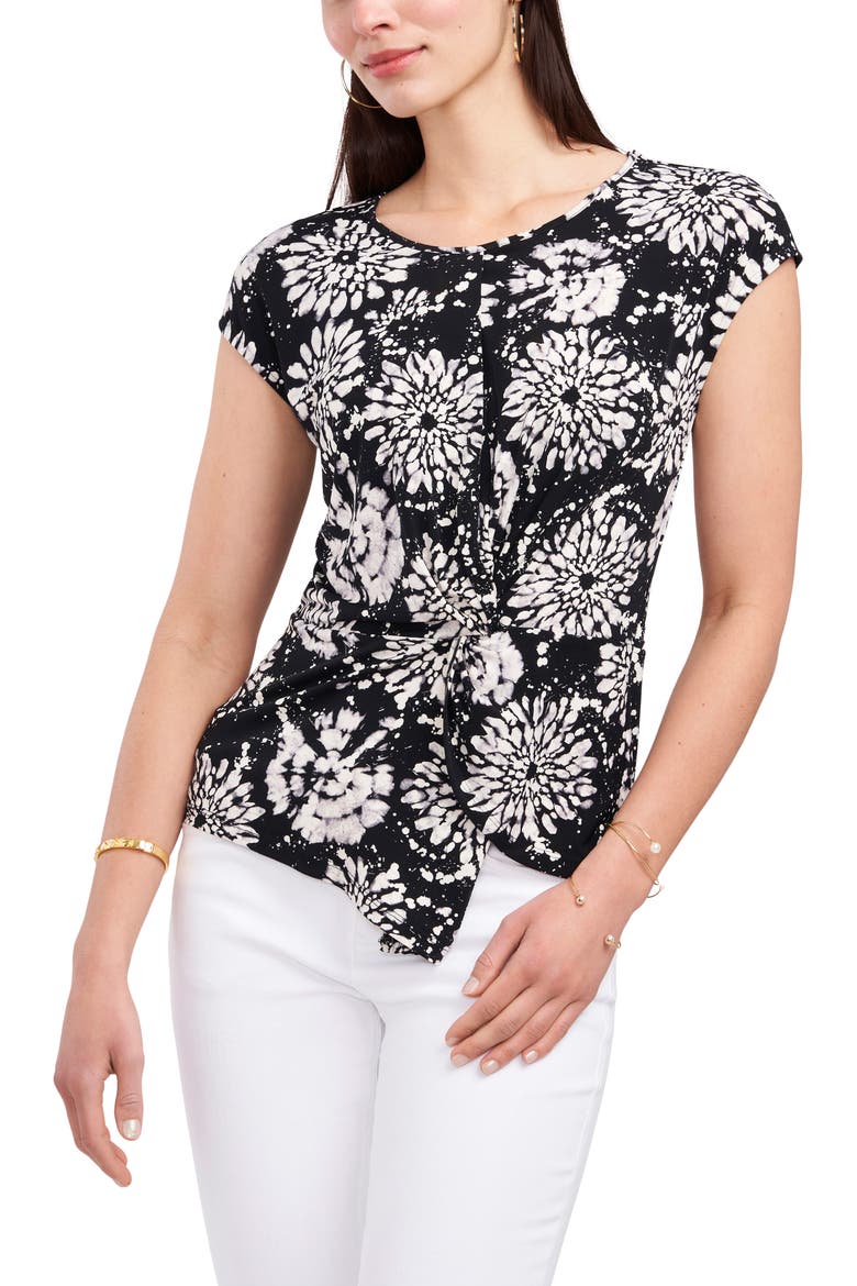 Floral Twist Front Top, Main, color, RICH BLACK