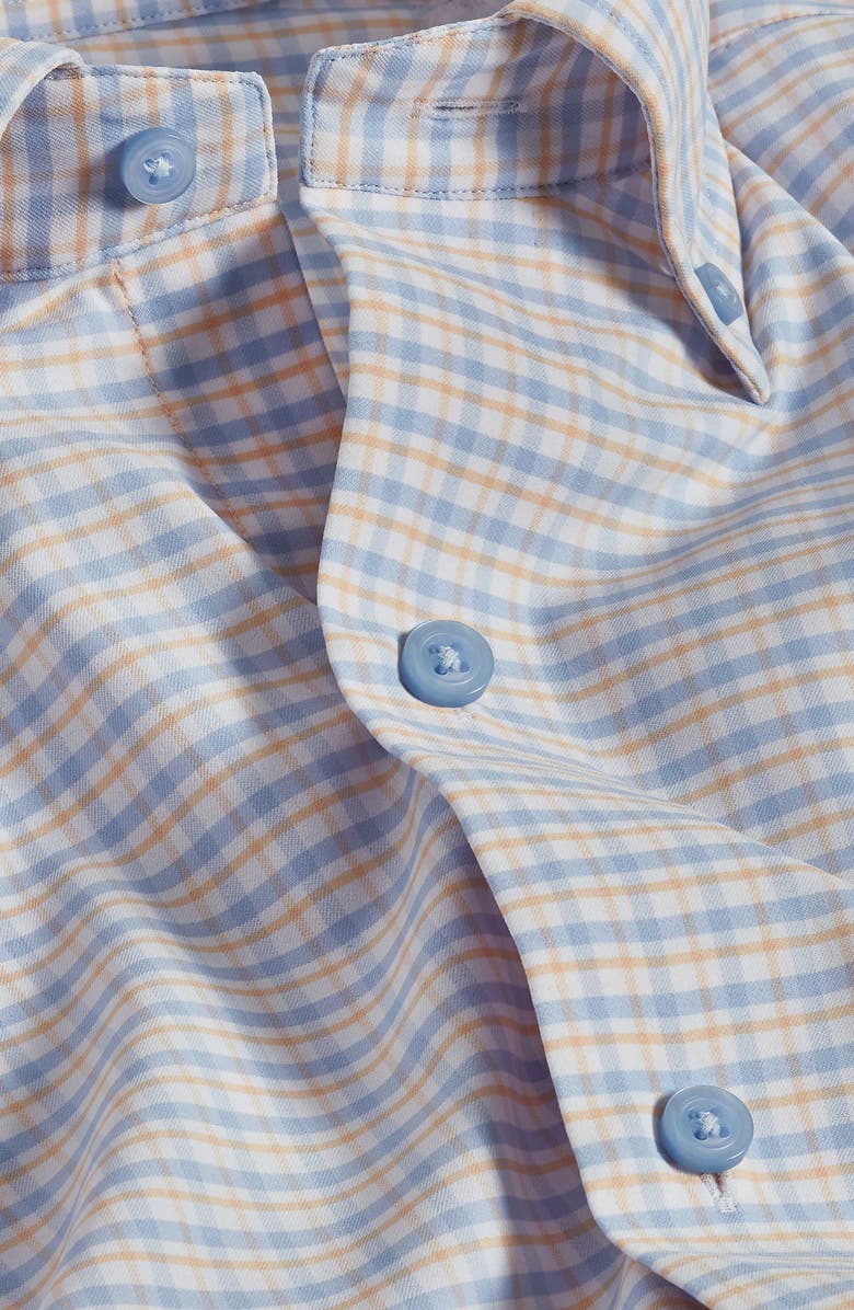 David Donahue Grid Print Performance Sport Shirt, Alternate, color, White/ Blue