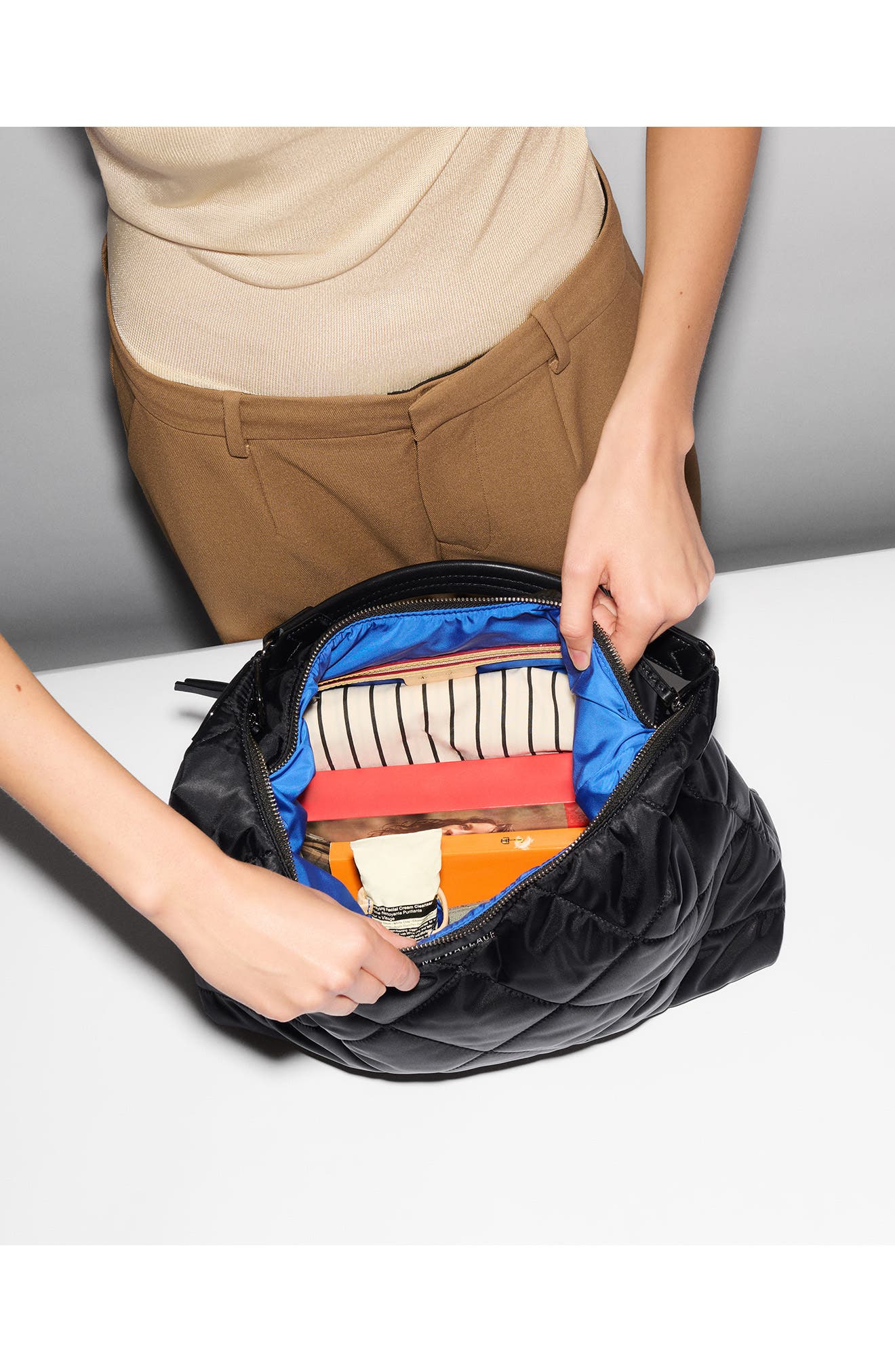 MZ Wallace Madison Quilted Nylon Shoulder Bag, Alternate, color, Black