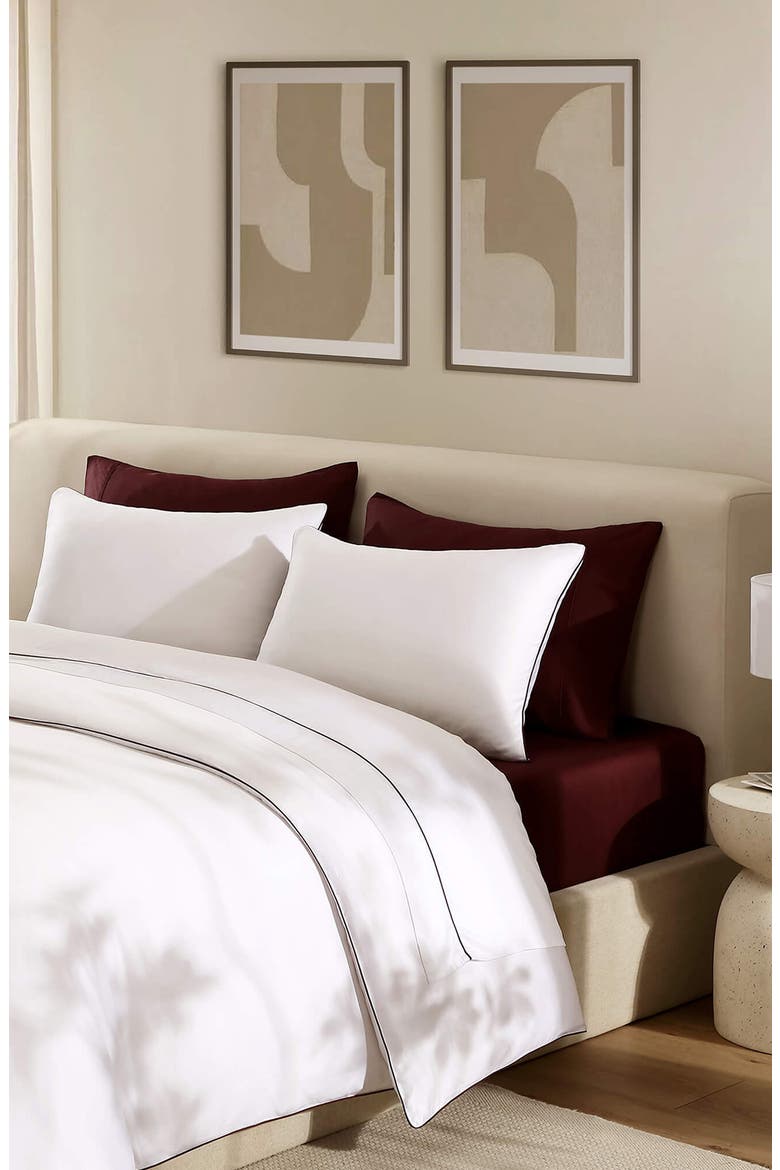 Contrast Piping Duvet Cover, Alternate, color, WHITE / FIG