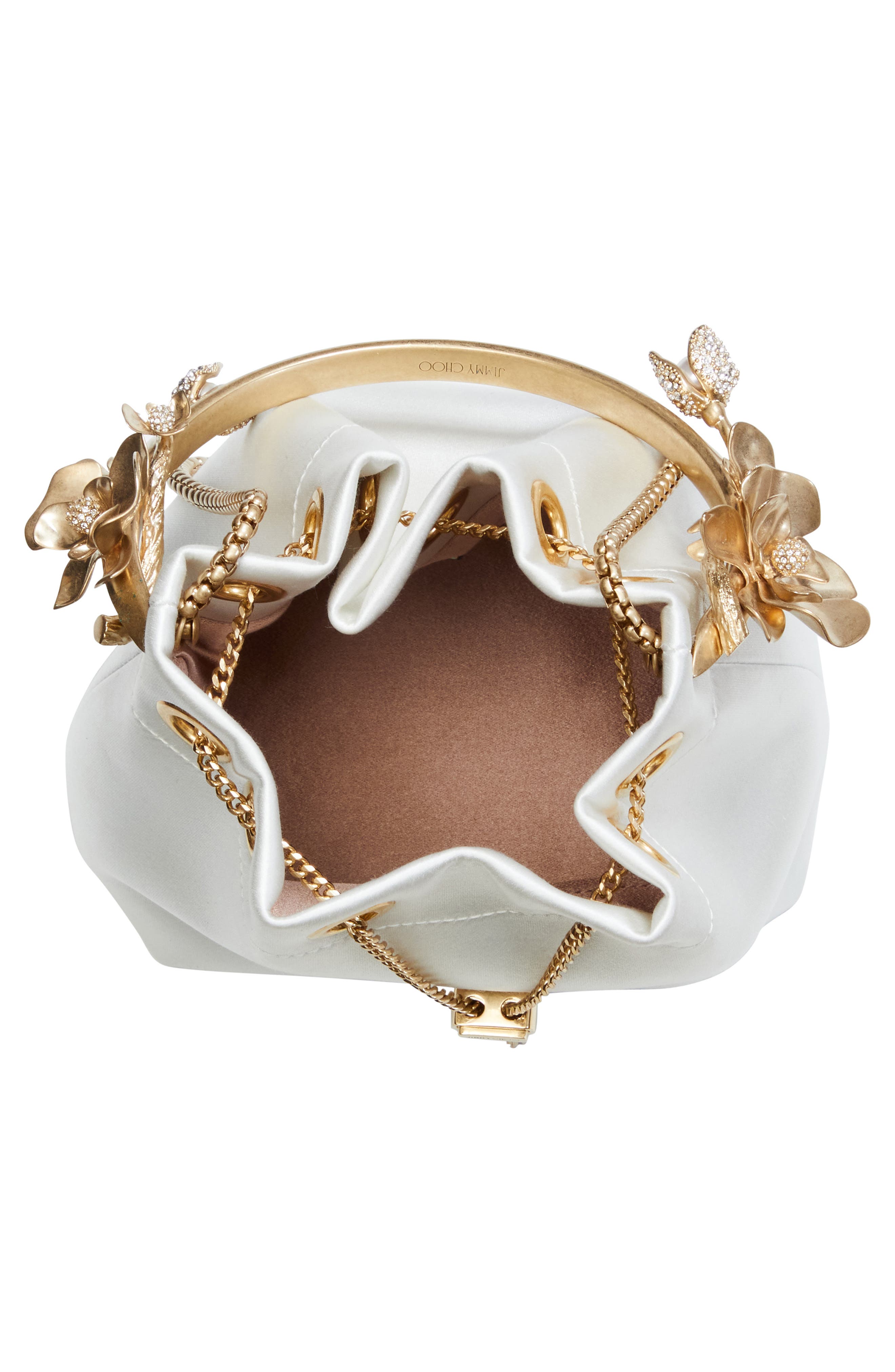 Jimmy Choo Bon Bon Floral Embellished Top Handle Pouch, Alternate, color, Ivory/ Gold