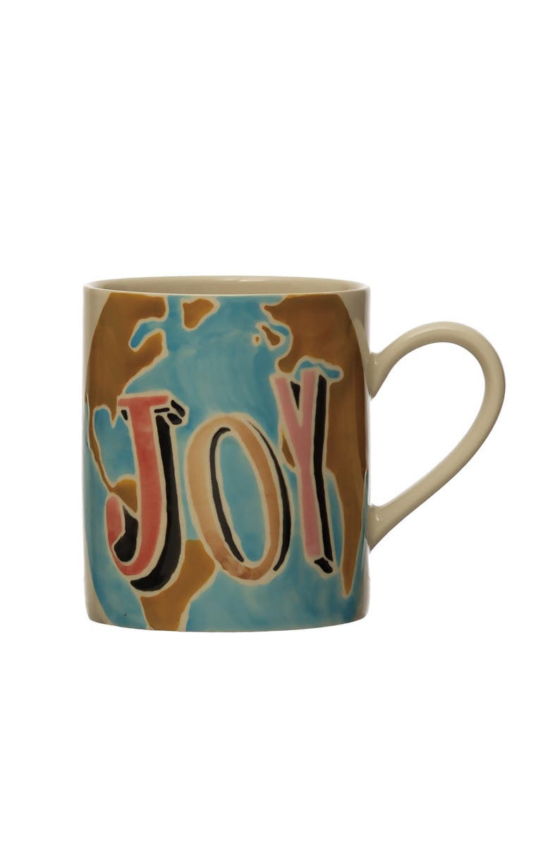 Storied Home Hand-Painted Stoneware Mug with Wax Relief Word "Joy", Multicolor, Main, color, Blue