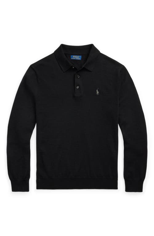 Polo Ralph Lauren Long Sleeve Wool Polo Sweater In Black