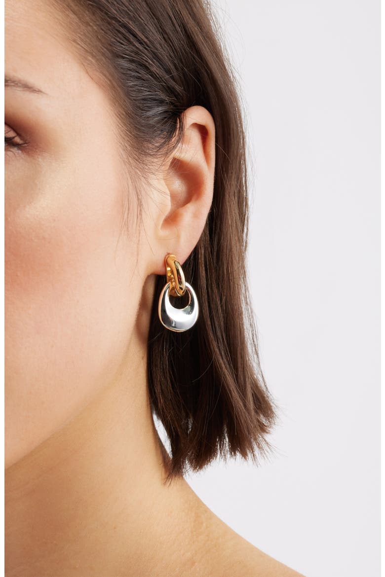 Polished Mixed Metal Frontal Hoop Earrings, Alternate, color, GOLD- SILVER