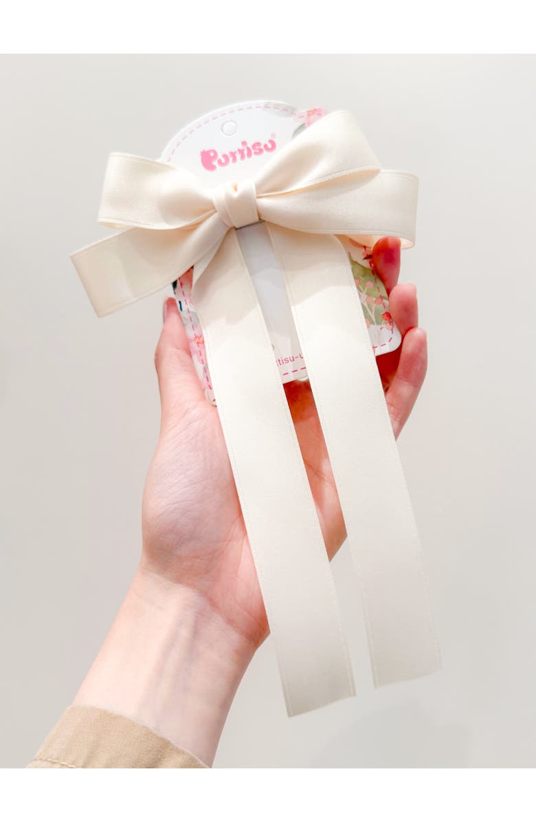 Puttisu Classic Long Ribbon Bow Clip, Alternate, color, Ivory