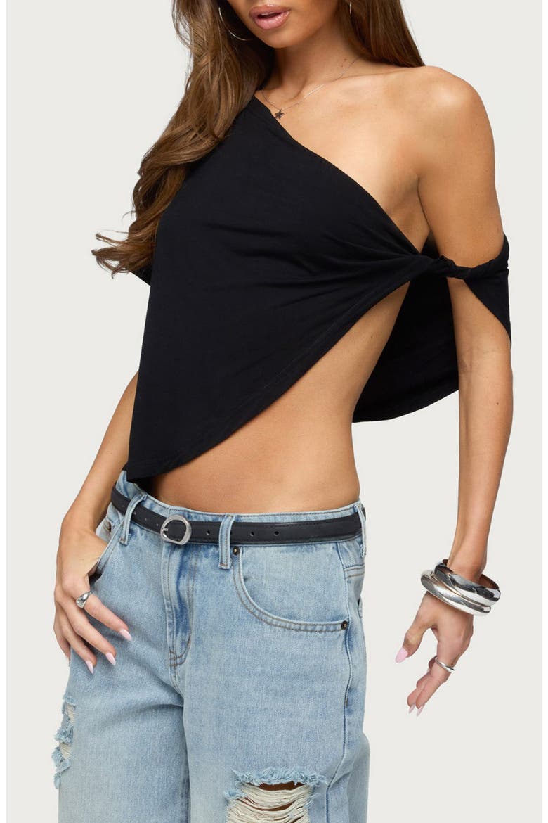Asymmetric One-Shoulder Top, Alternate, color, BLACK