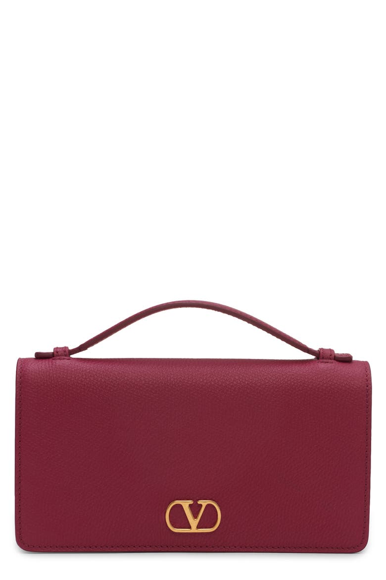 VLOGO Signature Leather Wallet on a Chain, Main, color, DARK RED