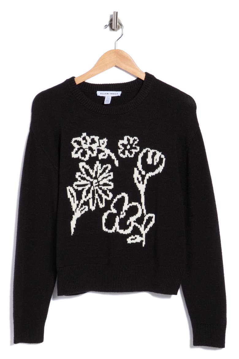 Floral Crop Sweater, Main, color, BLACK