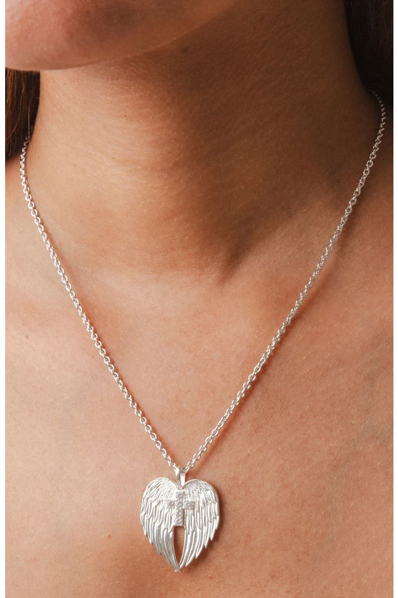 Divine Wings Cross Necklace, Alternate, color, Sterling Silver
