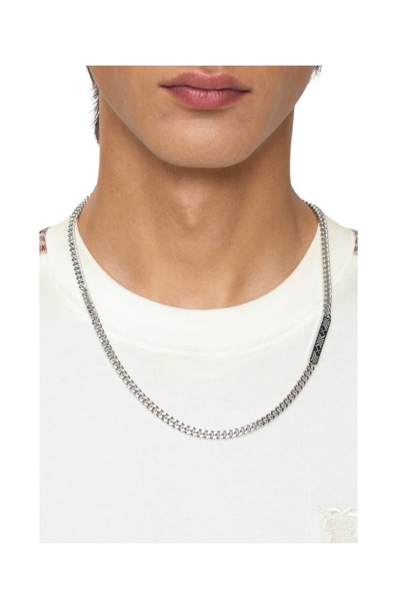 Burberry Engraved Check Chain Necklace, Alternate, color, Silver