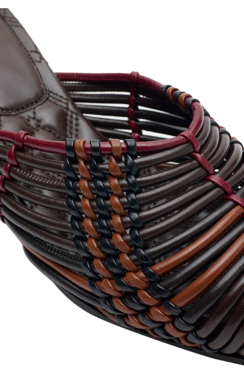 Burberry Check Woven Leather Cameo Mules, Alternate, color, Mahogany Red