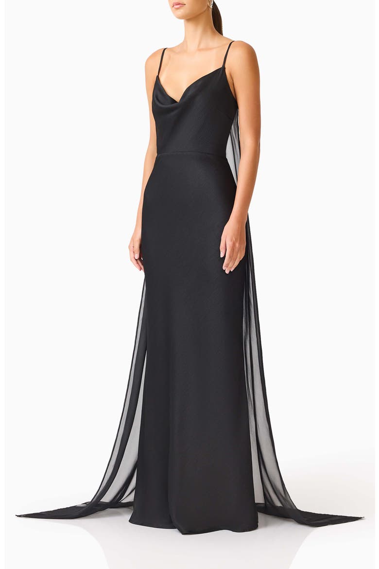 Auriella Chiffon Drape Gown, Alternate, color, BLACK