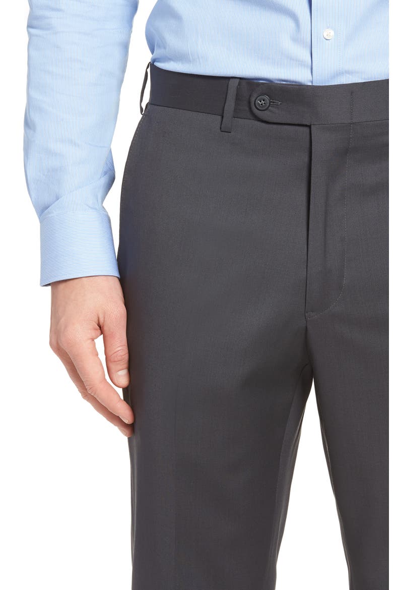 Torino Classic Fit Flat Front Solid Dress Pants, Alternate, color, GUNMETAL