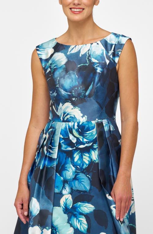 Kay Unger Kate Floral Layered Mikado Gown In Blue