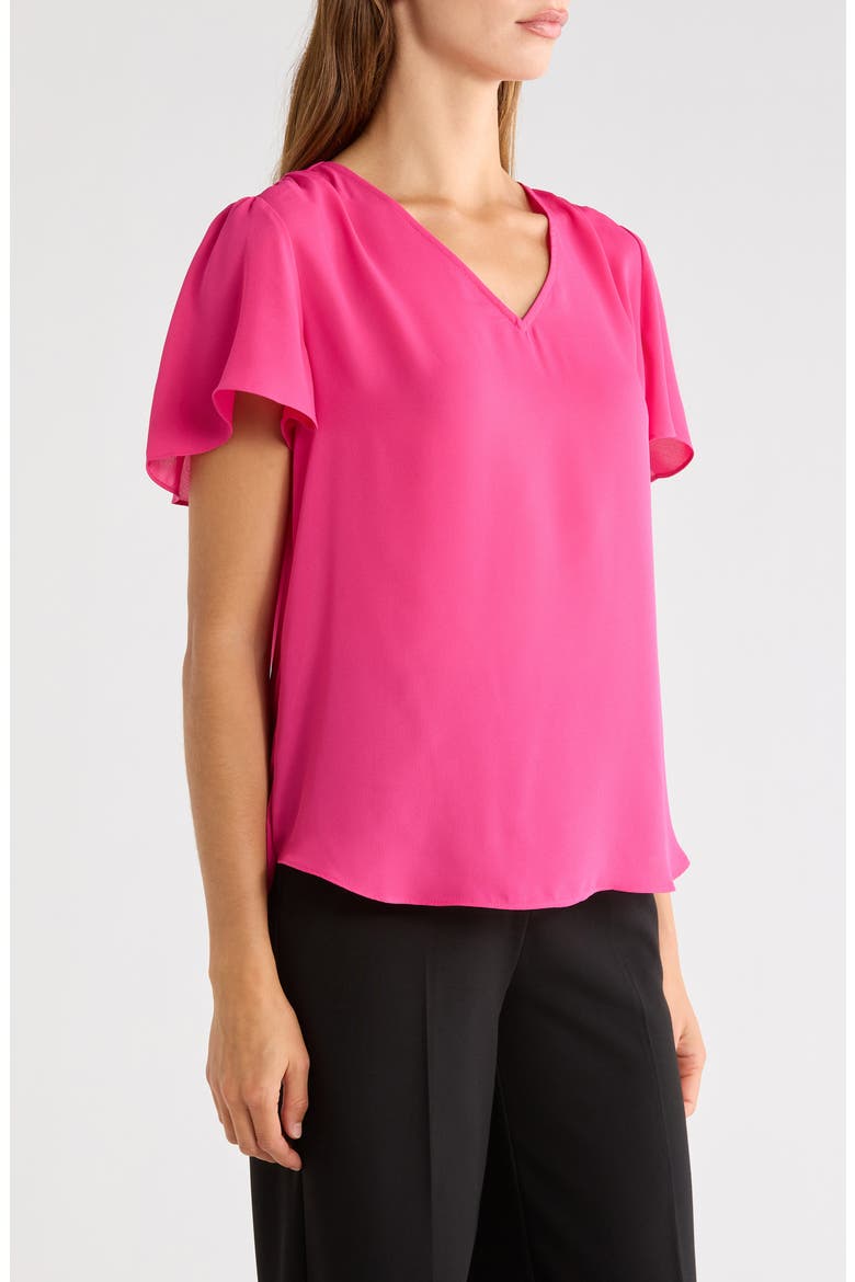 Pleated Back Flutter Sleeve Top, Alternate, color, PINK HEART