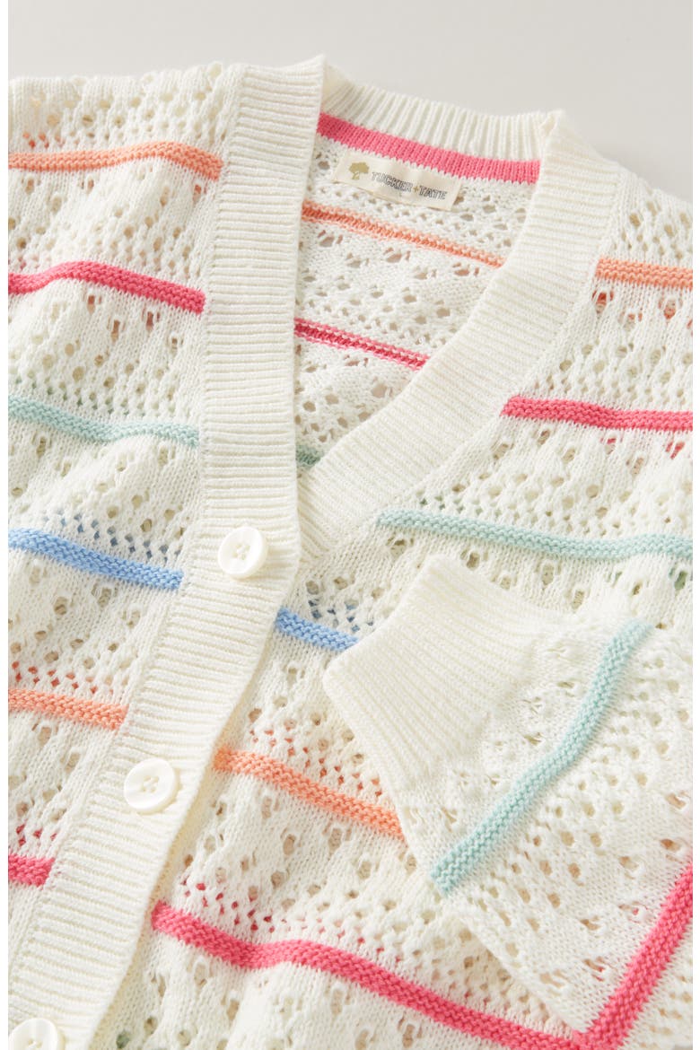 Kids' Stripe Open Stitch Cotton Cardigan, Alternate, color, IVORY EGRET MULTI STRIPES