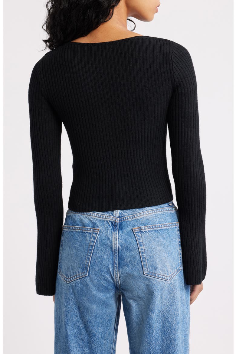 V-Neck Wool Rib Sweater Top, Alternate, color, TRUE BLACK