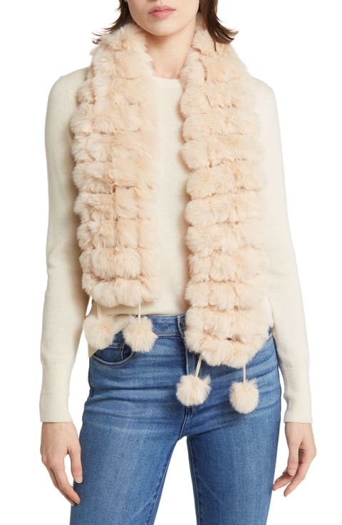Faux Fur Pompom Muffler Scarf