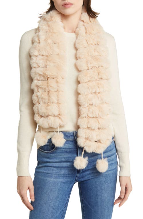 La Fiorentina Faux Fur Pompom Muffler Scarf in Beige 