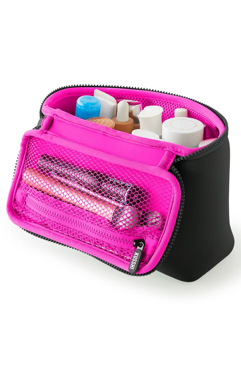 KUSSHI Small Neoprene Train Case, Alternate, color, Black/ Pink